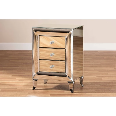 3 Drawer Pauline Contemporary Glam And Luxe Mirrored Nightstand White - Baxton Studio 7 3 Drawer Pauline Contemporary Glam And Luxe Mirrored Nightstand White - Baxton Studio - Image 7