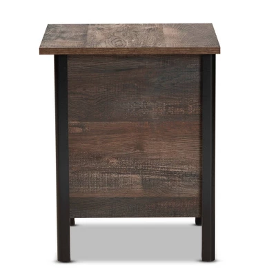 Vaughan Two-Tone Rustic Finished Wood Nightstand Walnut - Baxton Studio 3 Vaughan Two-Tone Rustic Finished Wood Nightstand Walnut - Baxton Studio - Image 3