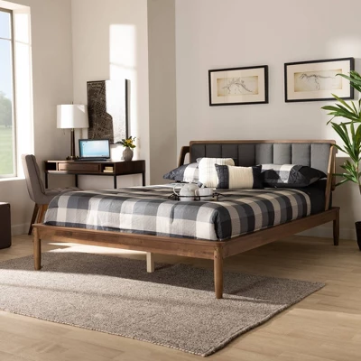 Helsa Mid-Century Modern Platform Bed Walnut/Brown/Gray - Baxton Studio 5 Helsa Mid-Century Modern Platform Bed Walnut/Brown/Gray - Baxton Studio - Image 5