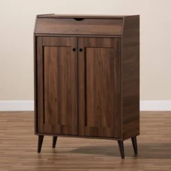 Cormier Walnut Finished 2 Door Wood Entryway Shoe Storage Cabinet Brown - Baxton Studio -Outlet Baxton Studio Store GUEST 863e8ace 6c92 47c2 b319 ac8961359233