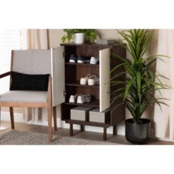 2 Door Meike Two-Tone Wood Shoe Cabinet Walnut/White - Baxton Studio -Outlet Baxton Studio Store GUEST 863ee331 3871 49a0 87fa 3954fd3c68a2