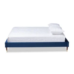 Full Volden Velvet Wood Platform Bed Frame Blue - Baxton Studio