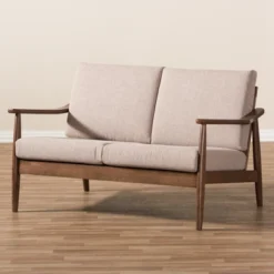 Venza Mid-Modern Walnut Wood Fabric Upholstered 2 Seater Loveseat Light Brown - Baxton Studio -Outlet Baxton Studio Store GUEST 873318d1 b848 4e9f ac5b 1c40c424a25b