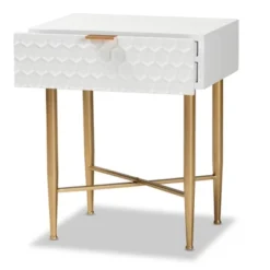 Marcin Wood And Metal 1 Drawer Nightstand White/Gold - Baxton Studio -Outlet Baxton Studio Store GUEST 8781657c 4969 41cd abfa 0edcbcdba83e