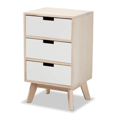Halian Two-Tone Wood 3 Drawer Nightstand White/Light Brown - Baxton Studio 3 Halian Two-Tone Wood 3 Drawer Nightstand White/Light Brown - Baxton Studio - Image 3