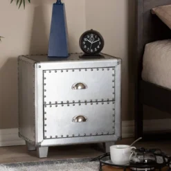 2 Drawer Davet Metal Nightstand Silver - Baxton Studio -Outlet Baxton Studio Store GUEST 884e6561 bbb4 44ad 962a 9ee3ff5ebfd3
