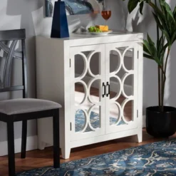 Garcelle Wood And Mirrored Glass 2 Door Sideboard White - Baxton Studio -Outlet Baxton Studio Store GUEST 884f7635 8b31 404c 915b 15887b8efc40