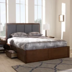 Brannigan Modern And Contemporary Fabric Upholstered Walnut Finished Storage Platform Bed Gray/Brown - Baxton Studio -Outlet Baxton Studio Store GUEST 88620240 b588 47b8 b3db 02edb33ac10d