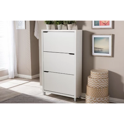 Simms 3 Drawer Modern Shoe Cabinet White - Baxton Studio 4 Simms 3 Drawer Modern Shoe Cabinet White - Baxton Studio - Image 4