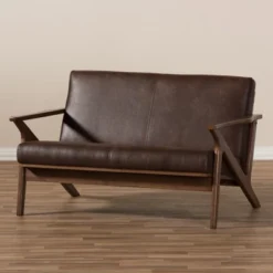 Bianca Mid-Modern Walnut Wood Distressed Faux Leather 2 Seater Loveseat Dark Brown - Baxton Studio -Outlet Baxton Studio Store GUEST 8967b301 b2d9 4346 ac29 f46f057aa611