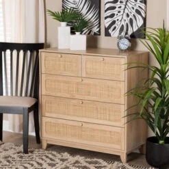 Elsbeth Wood And Natural Rattan 5 Drawer Storage Cabinet Oak Brown/Natural Brown - Baxton Studio -Outlet Baxton Studio Store GUEST 89e3d15b 52c1 458c 9a6f ad0814eca487