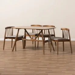5pc Wyatt Midcentury Modern Walnut Wood Dining Set Beige/Brown - Baxton Studio -Outlet Baxton Studio Store GUEST 8a16d0ec 2bab 4fac ae52 2314bae203f1
