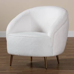Urian Boucle Upholstered Accent Chair White/Gold - Baxton Studio -Outlet Baxton Studio Store GUEST 8a1a1d0b 57c0 4960 af31 3ff0944d2853