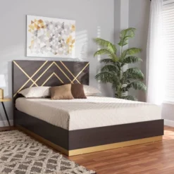 Queen Arcelia Two-Tone Wood Platform Bed Walnut Brown/Gold - Baxton Studio -Outlet Baxton Studio Store GUEST 8a4a88d9 988f 4ff2 914e 83c02f53a0c0