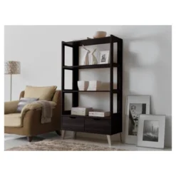 62.4" 2 Drawers Kalien Modern And Contemporary Bookshelf With Display Shelves Espresso Brown - Baxton Studio -Outlet Baxton Studio Store GUEST 8a6d216d dbbb 4f8a a63e 8b1e2691fd80