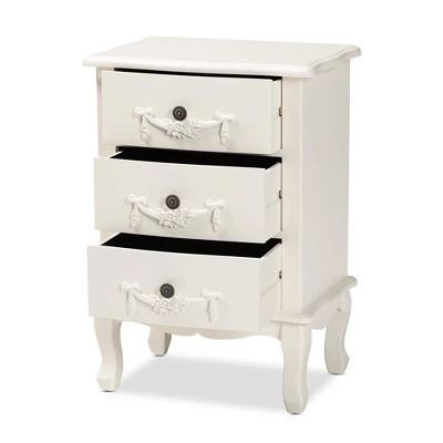Callen Wood 3 Drawer Nightstand White - Baxton Studio 2 Callen Wood 3 Drawer Nightstand White - Baxton Studio - Image 2