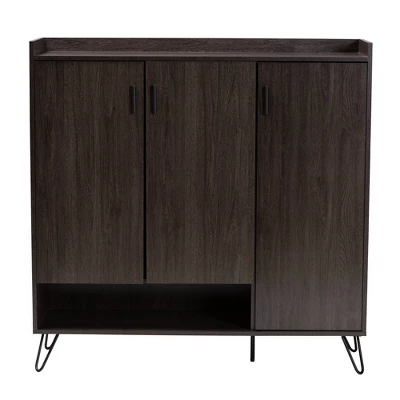 Baldor Wood 3 Door Shoe Cabinet Dark Brown - Baxton Studio 3 Baldor Wood 3 Door Shoe Cabinet Dark Brown - Baxton Studio - Image 3