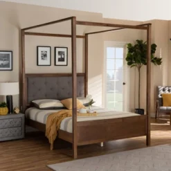 Natasha Fabric Upholstered Wood Platform Canopy Bed Gray/Walnut Brown - Baxton Studio 11 Natasha Fabric Upholstered Wood Platform Canopy Bed Gray/Walnut Brown - Baxton Studio -Outlet Baxton Studio Store GUEST 8d15120d ecad 4125 9221 f4824fbc32c9