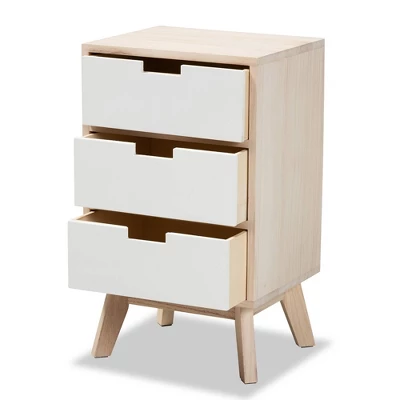 Halian Two-Tone Wood 3 Drawer Nightstand White/Light Brown - Baxton Studio 4 Halian Two-Tone Wood 3 Drawer Nightstand White/Light Brown - Baxton Studio - Image 4