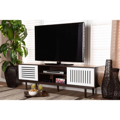 Meike Two-Tone Wood TV Stand For TVs Up To 70" Walnut/White - Baxton Studio 5 Meike Two-Tone Wood TV Stand For TVs Up To 70" Walnut/White - Baxton Studio - Image 5