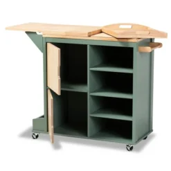 Dorthy Two-Tone Wood Kitchen Cart Green/Natural - Baxton Studio