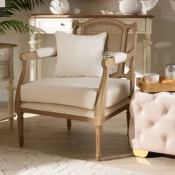 Clemence Upholstered Whitewashed Wood Accent Chair Ivory/Oak - Baxton Studio 11 Clemence Upholstered Whitewashed Wood Accent Chair Ivory/Oak - Baxton Studio -Outlet Baxton Studio Store GUEST 8fbf2d80 d569 43d1 9434 355b711577a0