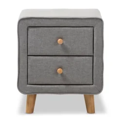 Jonesy Mid - Century Fabric Upholstered 2 - Drawer Nightstand - Gray - Baxton Studio