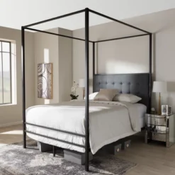 Queen Eleanor Vintage Industrial Finished Metal Canopy Bed Black - Baxton Studio -Outlet Baxton Studio Store GUEST 903decbf d528 4ad9 b8e8 ed383609a9a9
