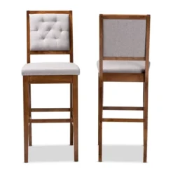 2pc Gideon Fabric Upholstered And Wood Barstool Set Gray/Walnut Brown - Baxton Studio