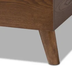 King Alinia Mid Century Retro Modern Fabric Upholstered Walnut Wood Platform Bed - Baxton Studio -Outlet Baxton Studio Store GUEST 907fe522 f2ed 48fc a724 fb17dc725c4e