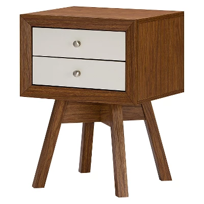 Warwick Two-tone Modern Accent Table And Nightstand Walnut/White - Baxton Studio 1 Warwick Two-tone Modern Accent Table And Nightstand Walnut/White - Baxton Studio