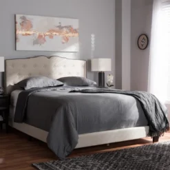 Vivienne Modern And Contemporary Fabric Upholstered Bed Light Beige - Baxton Studio -Outlet Baxton Studio Store GUEST 90edab91 e70e 422d 94e4 49c9d2d98d35