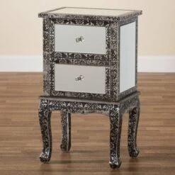 Wycliff Metal And Mirrored Glass 2 Drawer Nightstand Dark Gray/Silver - Baxton Studio -Outlet Baxton Studio Store GUEST 915a4453 d21e 40d9 821b f9b1a5ad188c
