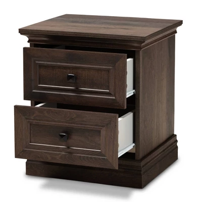 Nolan 2 Drawer Wood Nightstand Brown/Black - Baxton Studio 1 Nolan 2 Drawer Wood Nightstand Brown/Black - Baxton Studio