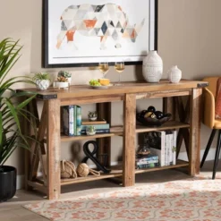 Angelo Rustic Wood Console Table Oak Brown - Baxton Studio -Outlet Baxton Studio Store GUEST 91f0d913 b0a4 4308 ad5a 1cffb2d607ba