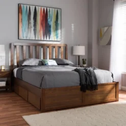 Queen Raurey Modern And Contemporary Walnut Finished Storage Platform Bed Brown - Baxton Studio -Outlet Baxton Studio Store GUEST 9348d1cd f559 41d5 9002 6145a501029b