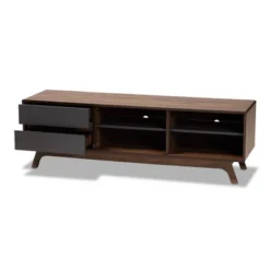 2 Drawer Koji Two-Toned Wood TV Stand For TVs Up To 65" Gray/Walnut - Baxton Studio