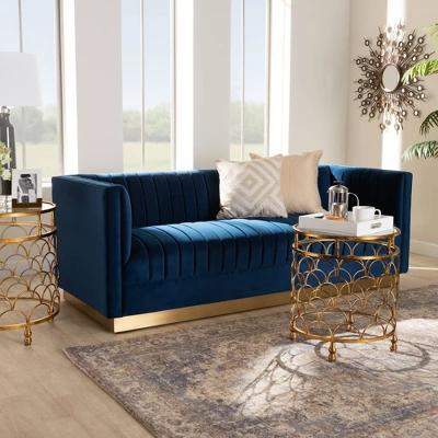 Aveline Velvet Upholstered Finished Sofa Navy Blue/Gold - Baxton Studio 6 Aveline Velvet Upholstered Finished Sofa Navy Blue/Gold - Baxton Studio - Image 6
