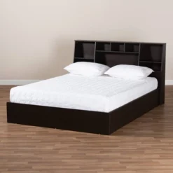 Queen Geoffrey Wood Platform Storage Bed With Shelves Dark Brown - Baxton Studio -Outlet Baxton Studio Store GUEST 9492a6c5 8627 4886 bab9 7dde56819dd8
