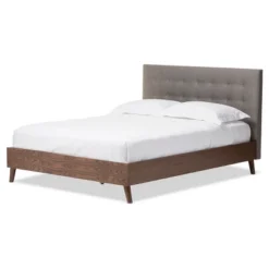 Alinia Mid-Century Retro Modern Fabric Upholstered Walnut Wood Platform Bed - Queen - Baxton Studio -Outlet Baxton Studio Store GUEST 951681c9 9eba 4fe1 897d c101156e592e