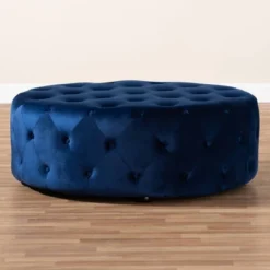 Cardiff Velvet Fabric Upholstered Button Tufted Cocktail Ottoman Blue - Baxton Studio -Outlet Baxton Studio Store GUEST 955e5a46 18fd 4fab 84fc 5f17d176fa7e