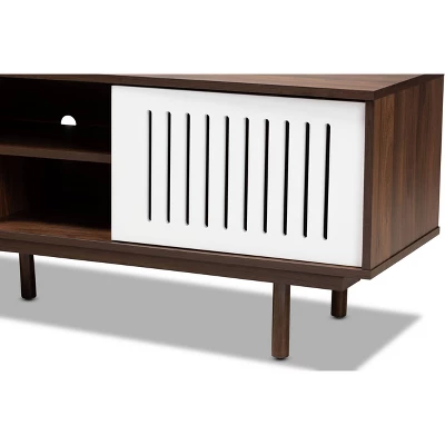 Meike Two-Tone Wood TV Stand For TVs Up To 70" Walnut/White - Baxton Studio 4 Meike Two-Tone Wood TV Stand For TVs Up To 70" Walnut/White - Baxton Studio - Image 4