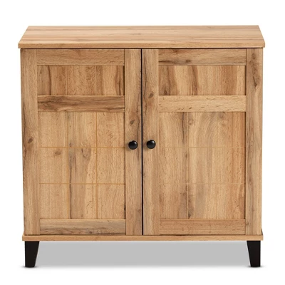 Glidden Wood 2 Door Shoe Storage Cabinet Oak Brown - Baxton Studio 2 Glidden Wood 2 Door Shoe Storage Cabinet Oak Brown - Baxton Studio - Image 2
