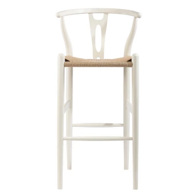 Mid-Century Modern Wishbone Barstool Wood White - Baxton Studio 4 Mid-Century Modern Wishbone Barstool Wood White - Baxton Studio - Image 4