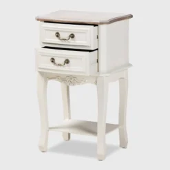 Amalie 2 Drawer Wood Nightstand White/Oak - Baxton Studio