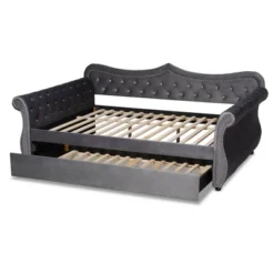 Abbie Velvet Fabric Upholstered Crystal Tufted Daybed With Trundle - Baxton Studio -Outlet Baxton Studio Store GUEST 99e652f5 b57e 4b84 9aa9 a652e2ffd6cd