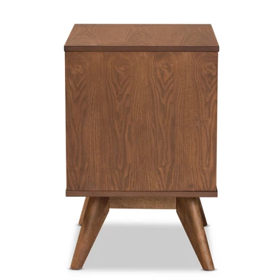 Barrett Wood And Synthetic Rattan 2 Drawer Nightstand Walnut Brown - Baxton Studio 3 Barrett Wood And Synthetic Rattan 2 Drawer Nightstand Walnut Brown - Baxton Studio - Image 3