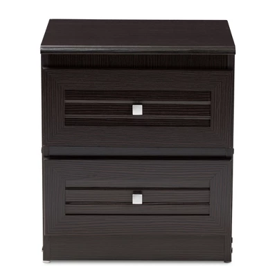Carine Modern And Contemporary Finished 2 Drawer Nightstand Dark Brown - Baxton Studio 2 Carine Modern And Contemporary Finished 2 Drawer Nightstand Dark Brown - Baxton Studio - Image 2