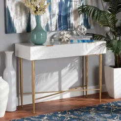 Galia Wood And Metal 1 Drawer Console Table White/Gold - Baxton Studio -Outlet Baxton Studio Store GUEST 9a062f8a abb6 4d97 8e40 8fb88311d77d