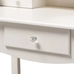 2pc Veronique White Finished Wood Vanity Table With Mirror And Ottoman White - Baxton Studio -Outlet Baxton Studio Store GUEST 9ac7af92 0a16 4027 91ee 0308fb537e8b